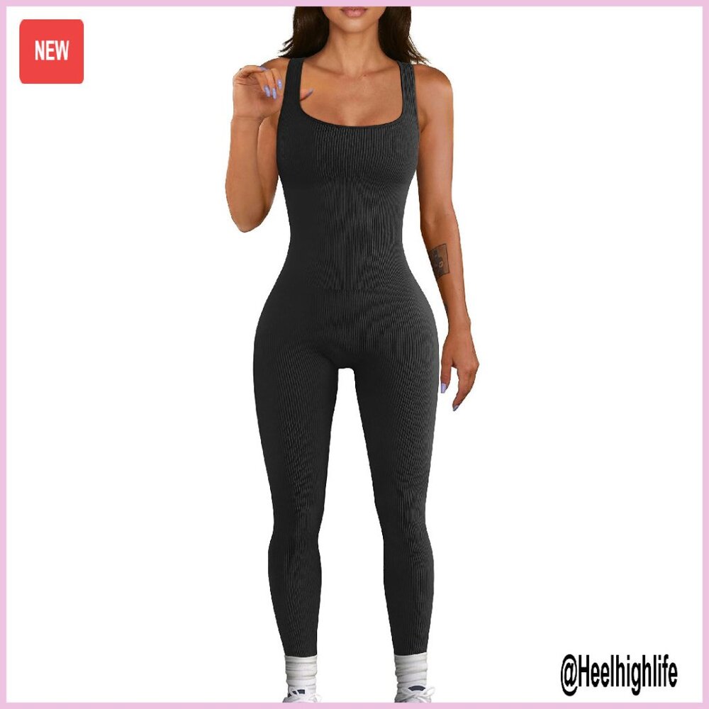Seamless Ribbed Jumpsuit Yoga Workout Bodycon Romper